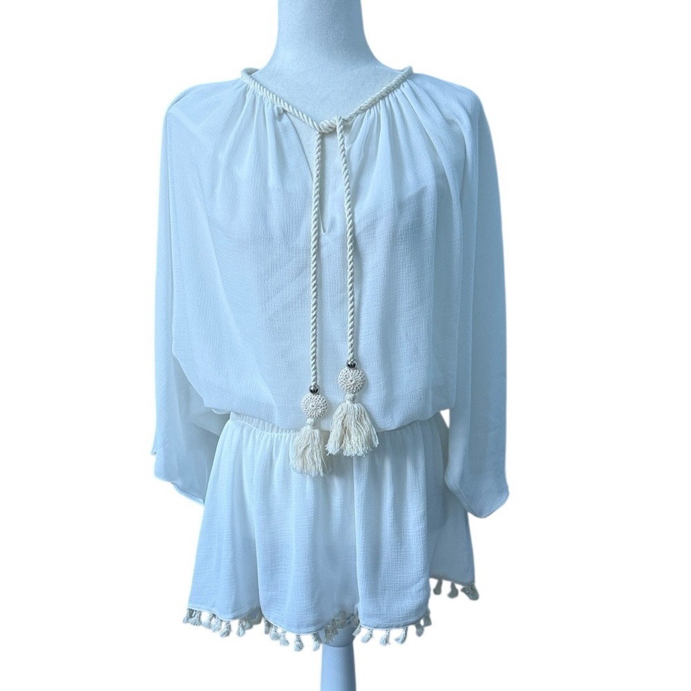 Ramy Brook Katana Cover-Up Mini Dress White Tasseled Size Small New with Tags